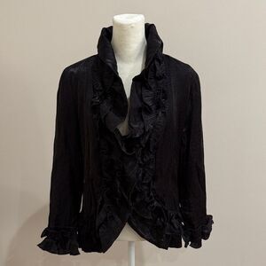 Elegant Black Ruffled Jacket Size Small Designed in Italy